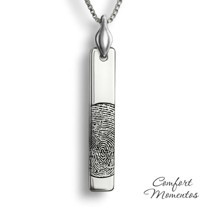 Fingerprint Bar Necklace with Urn Capsule Bail - Silver