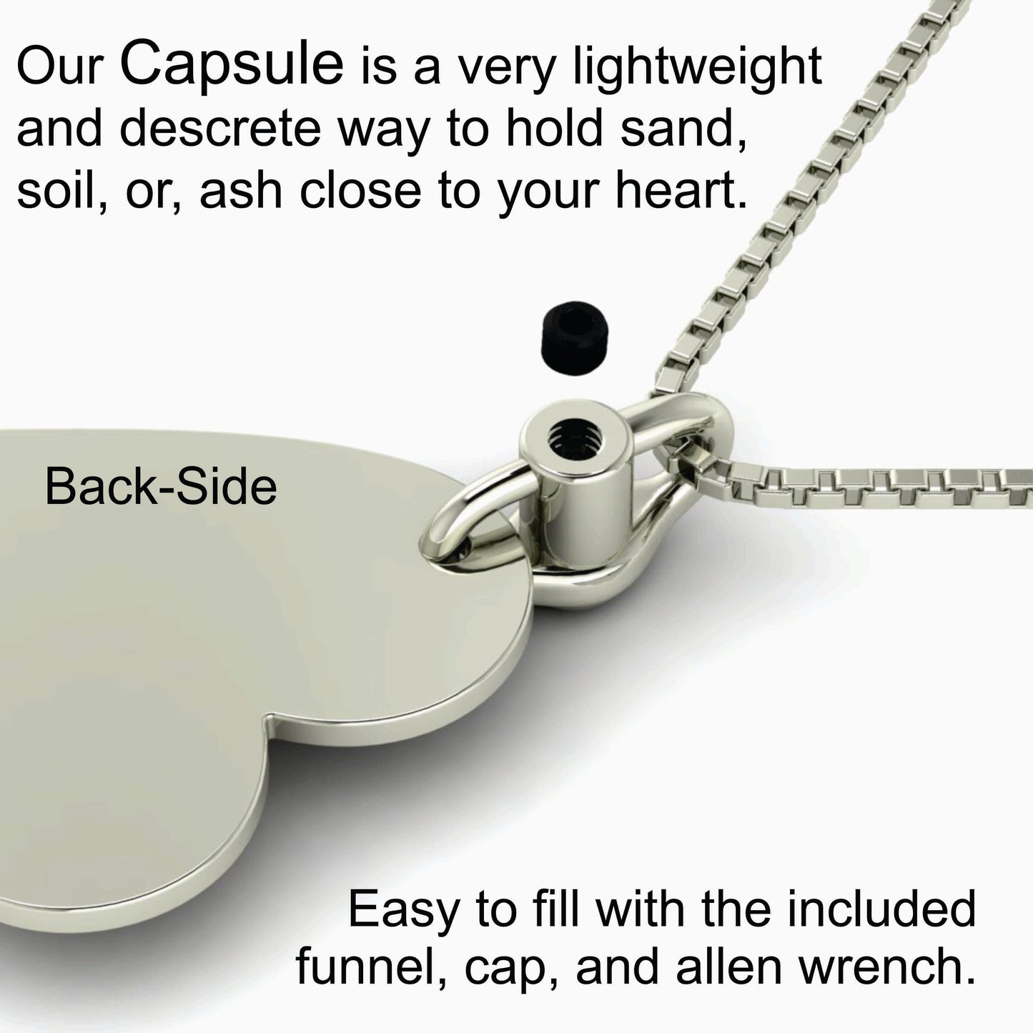Fingerprint Heart Necklace with Gemstone Urn Capsule Bail - Silver