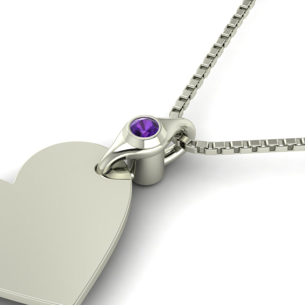 Fingerprint Heart Necklace with Gemstone Urn Capsule Bail - Silver