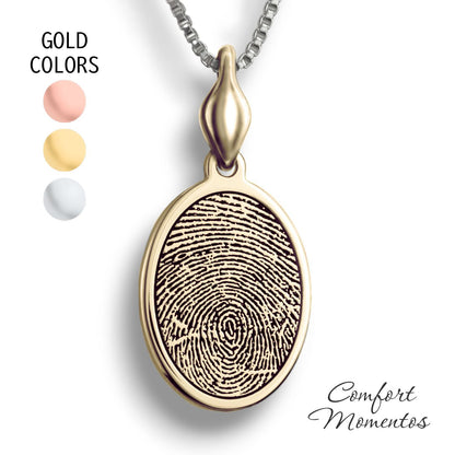 Fingerprint Oval Necklace with Urn Capsule Bail - Gold