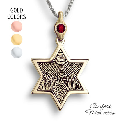 Fingerprint Star Necklace with Gemstone Urn Capsule Bail - Gold