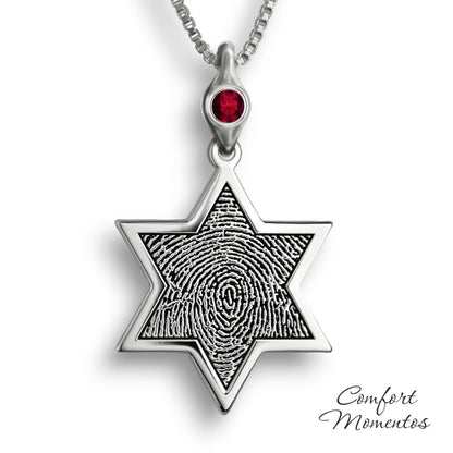Fingerprint Star Necklace with Gemstone Urn Capsule Bail - Silver