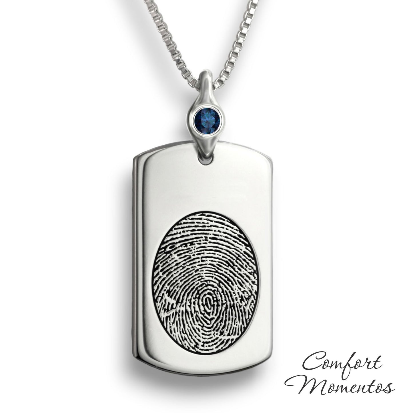 Fingerprint Dog Tag Necklace with Gemstone Urn Capsule Bail - Silver [Regular]