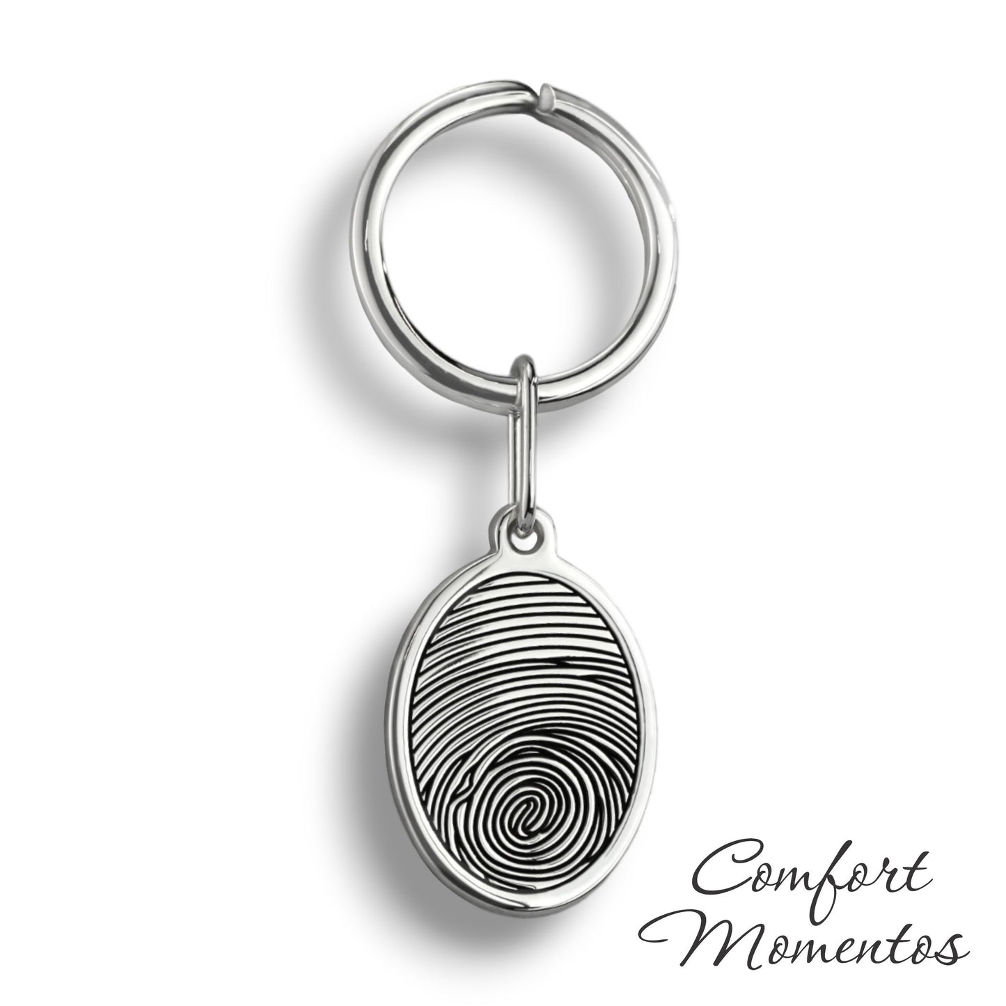 Fingerprint Oval Keychain - Silver
