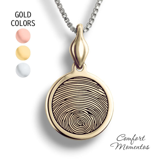 Fingerprint Round Necklace with Urn Capsule Bail - Gold