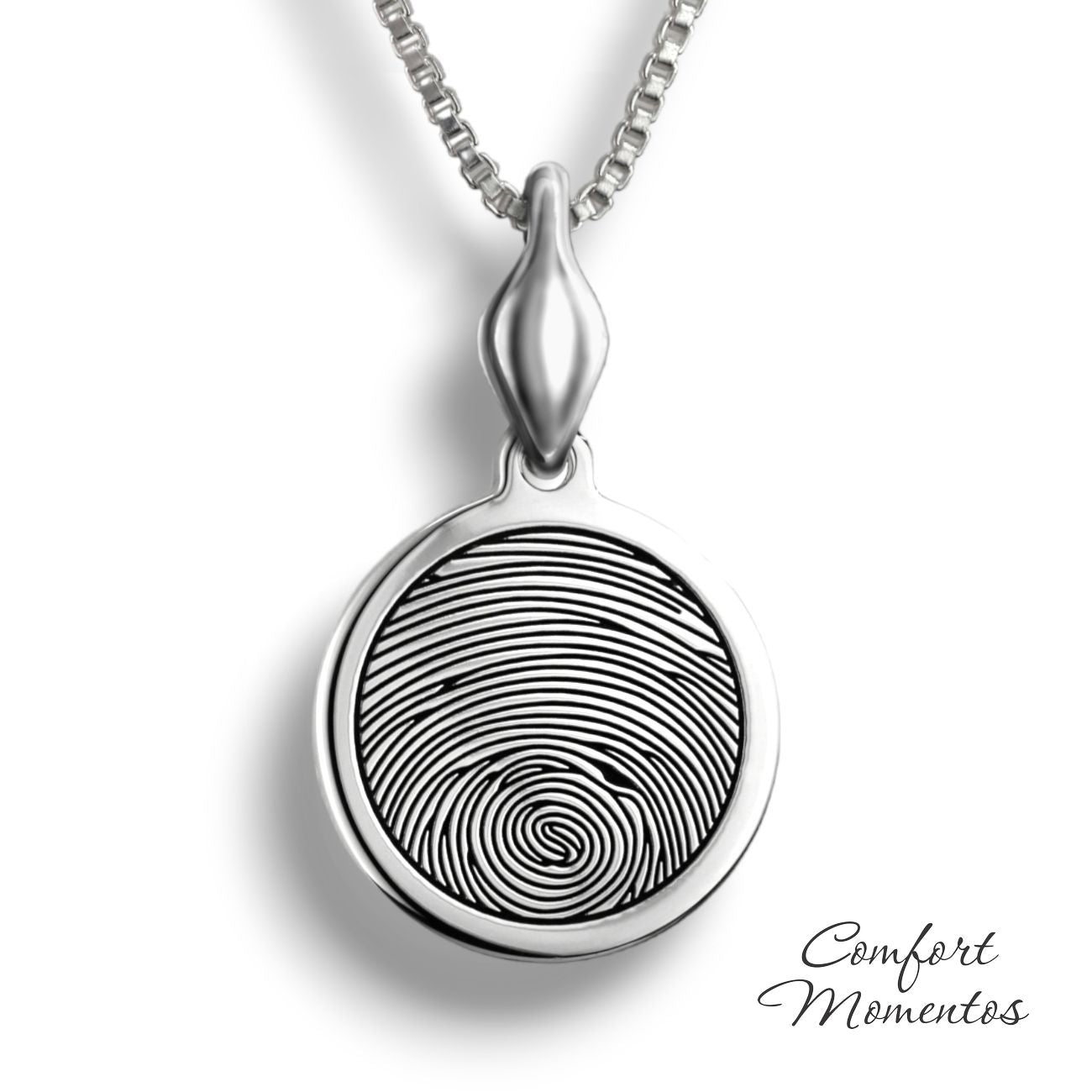 Fingerprint Round Necklace with Urn Capsule Bail - Silver