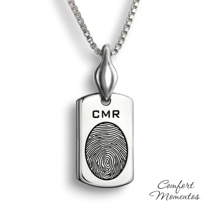 Fingerprint Dog Tag Necklace with Urn Capsule Bail - Silver [Small]