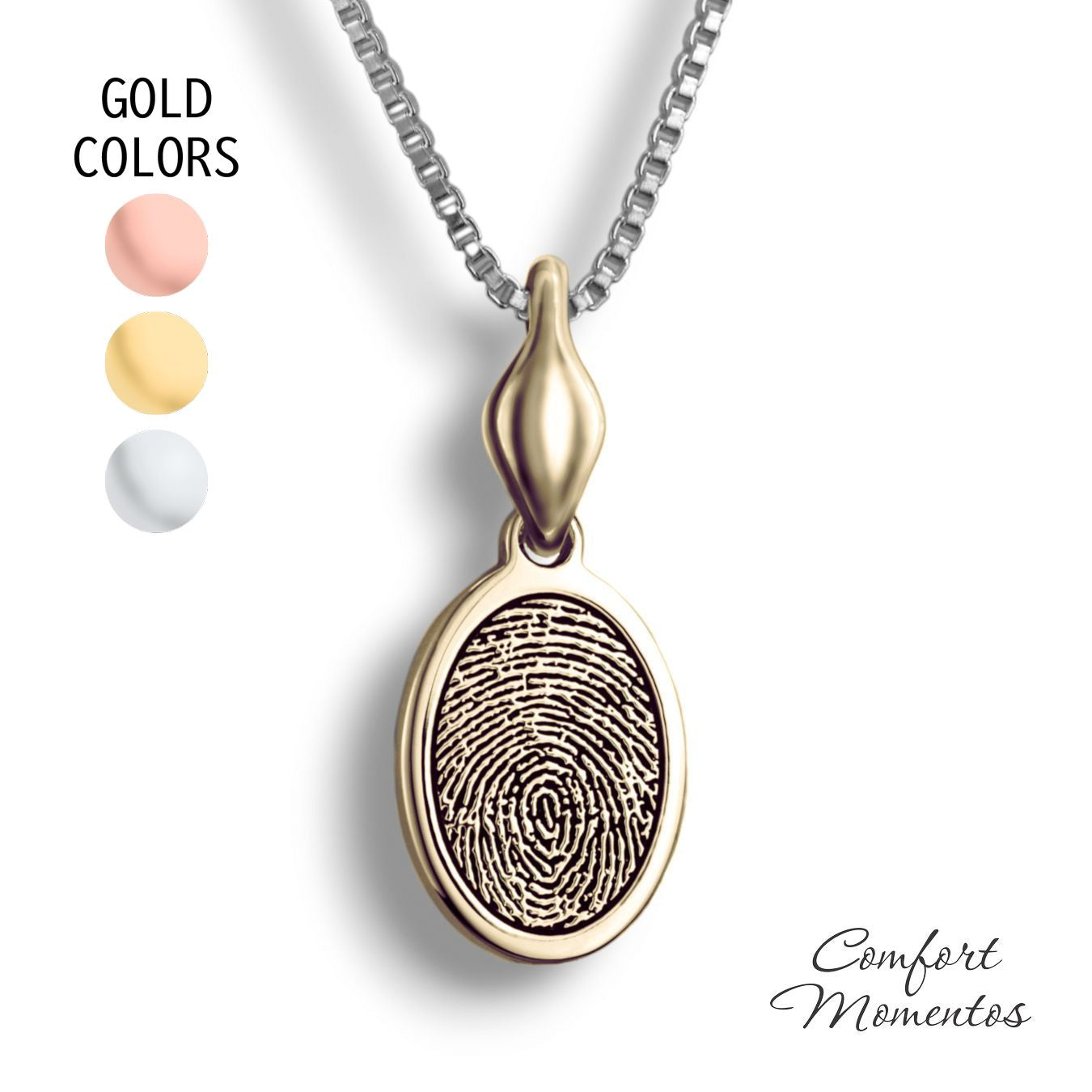 Fingerprint Oval Necklace with Urn Capsule Bail - Gold [Small]