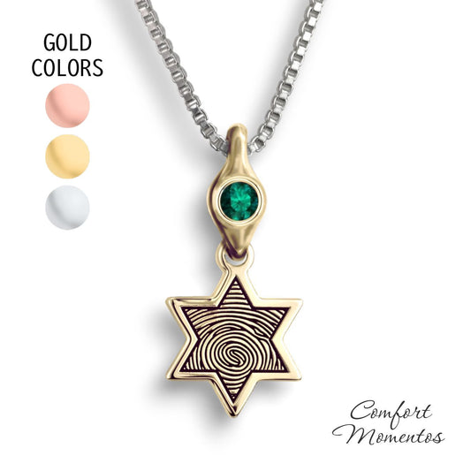 Fingerprint Star Necklace with Gemstone Urn Capsule Bail - Gold [Small]