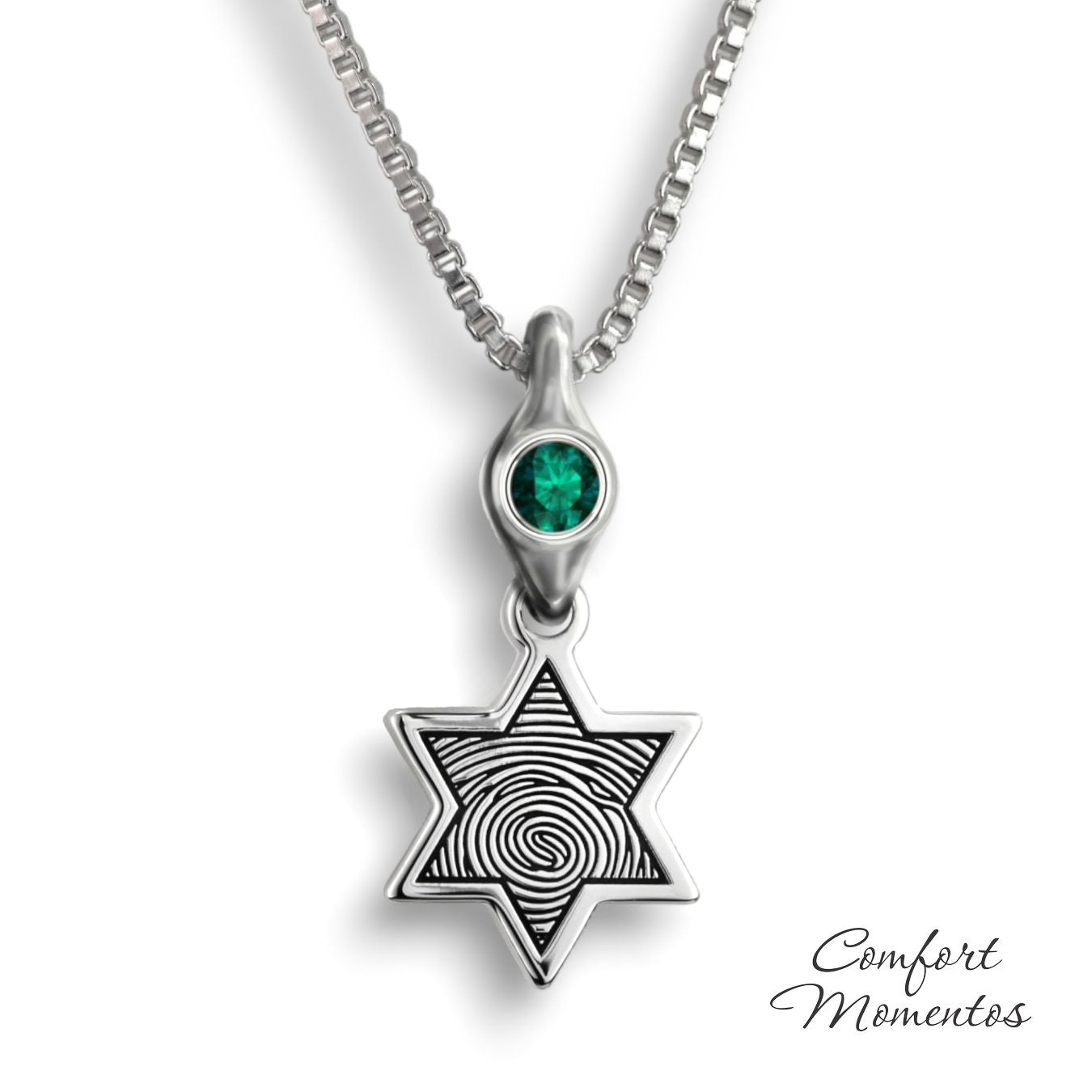 Fingerprint Star Necklace with Gemstone Urn Capsule Bail - Silver [Small]