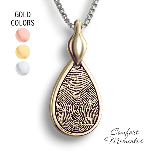 Fingerprint Teardrop Necklace with Urn Bail - Gold