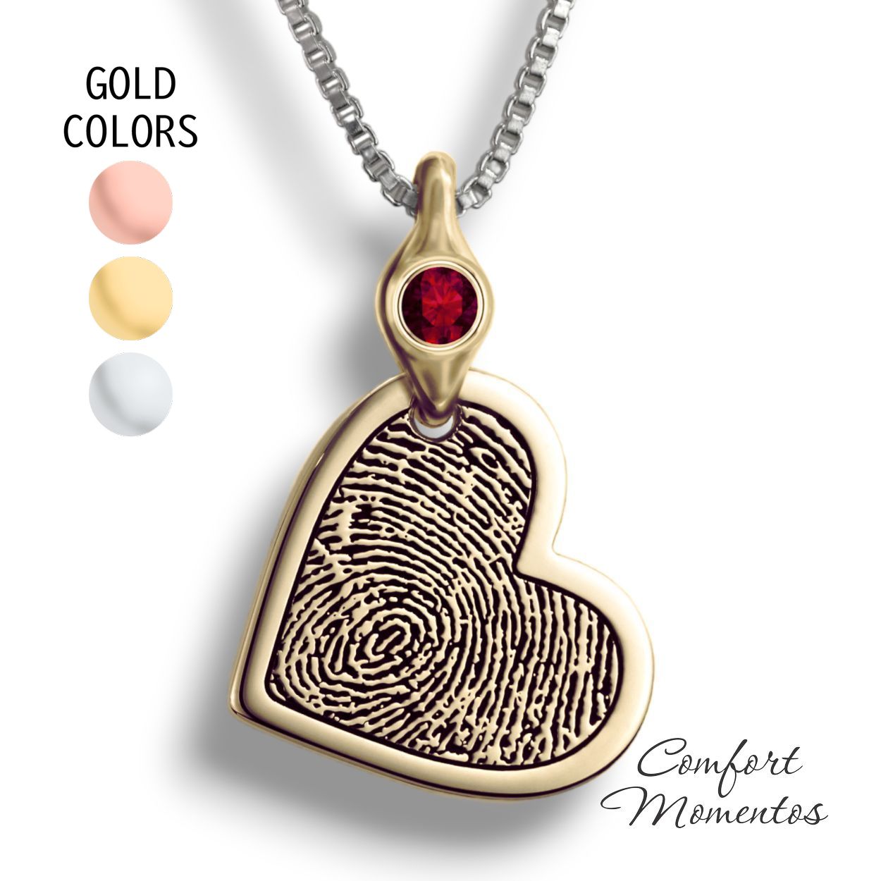 Fingerprint Tilted Heart Necklace with Gemstone Urn Bail - Gold