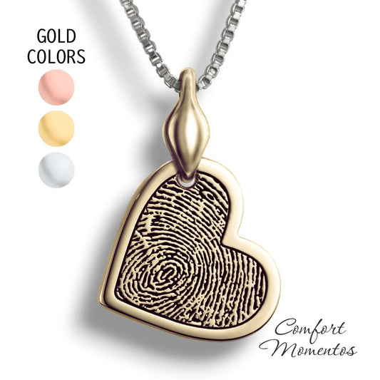 Fingerprint Tilted Heart Necklace with Urn Bail - Gold