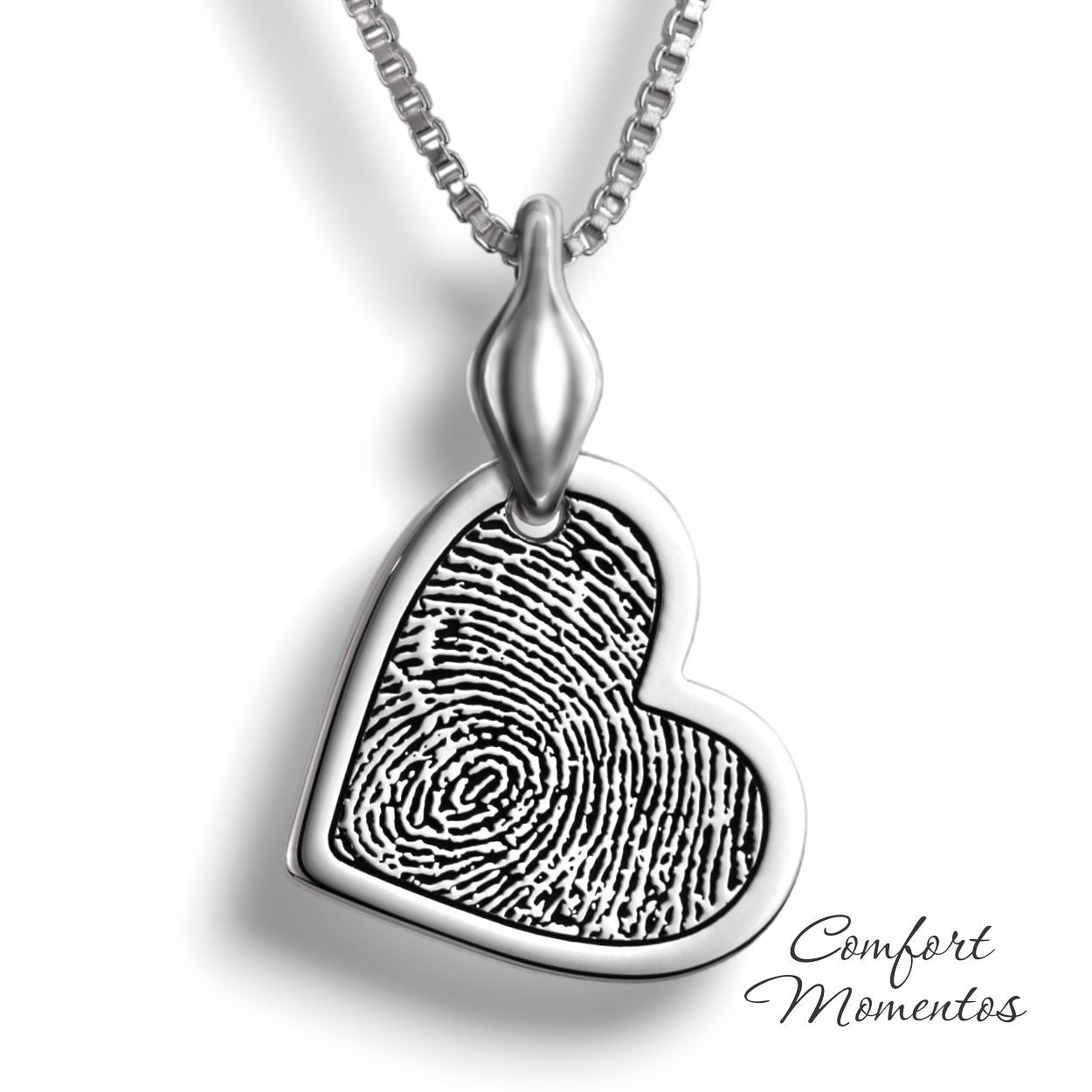 Fingerprint Tilted Heart Necklace with Urn Bail - Silver