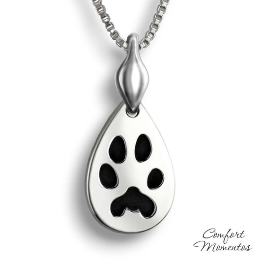 Pawprint Teardrop Necklace with Urn Capsule Bail - Silver