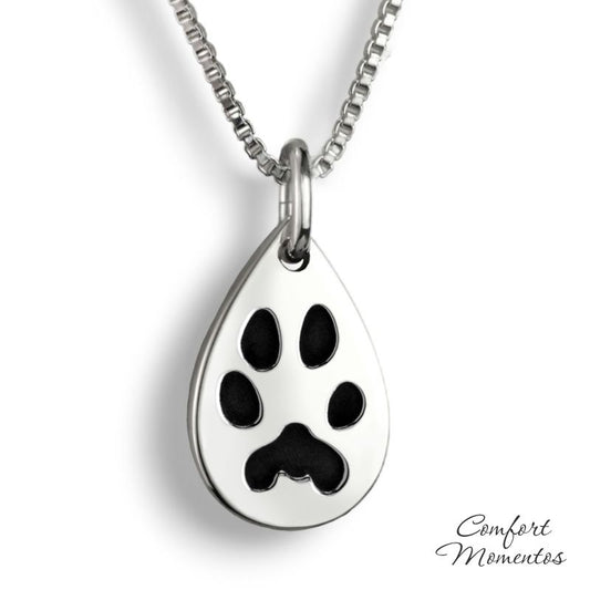 Pawprint Teardrop Necklace - Silver