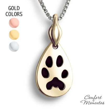 Pawprint Teardrop Necklace with Urn Capsule Bail - Gold