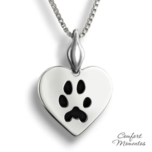 Pawprint Heart Necklace with Urn Capsule Bail - Silver