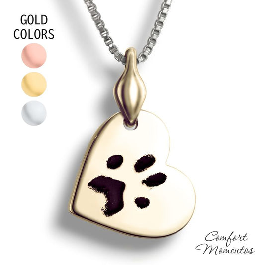 Pawprint Tilted Heart Necklace with Urn Capsule Bail - Gold