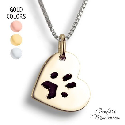 Pawprint Tilted Heart Necklace - Gold