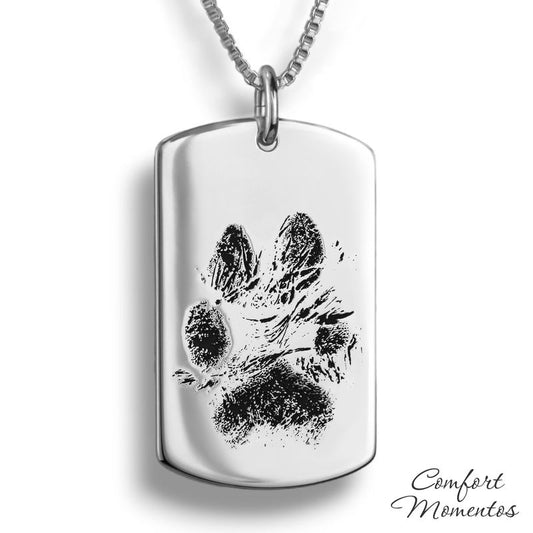 Pawprint Dog Tag Necklace - Silver [Large]