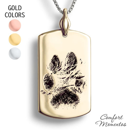 Pawprint Dog Tag Necklace with Urn Capsule Bail - Gold [Large]