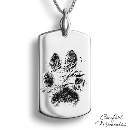 Pawprint Dog Tag Necklace with Urn Capsule Bail - Silver [Large]