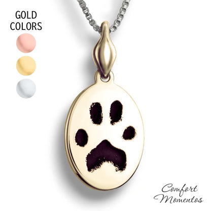 Pawprint Oval Necklace with Urn Capsule Bail - Gold