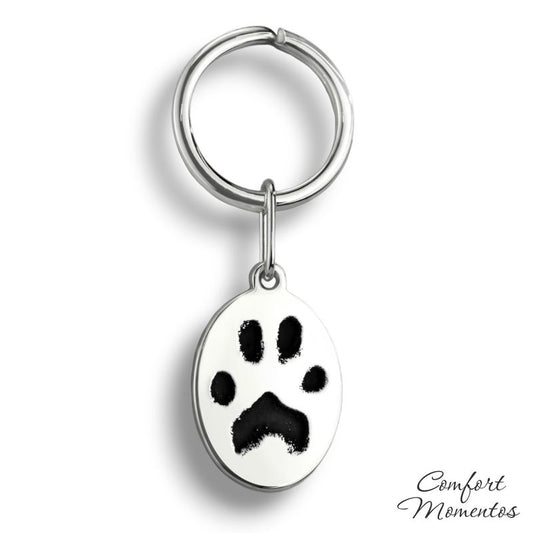 Pawprint Oval Keychain - Silver