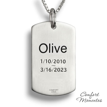 Pawprint Dog Tag Necklace with Gemstone Urn Capsule Bail - Silver [Regular]