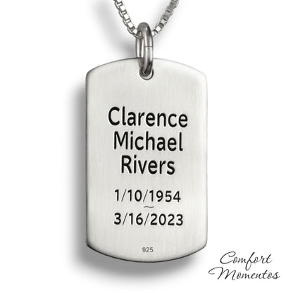 Fingerprint Dog Tag Necklace with Gemstone Urn Capsule Bail - Silver [Regular]