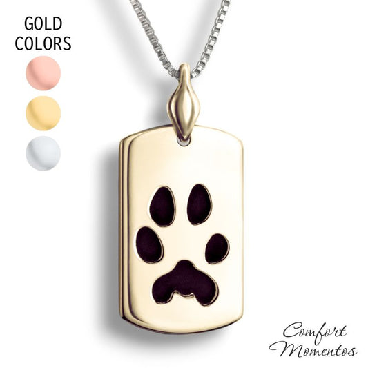 Pawprint Dog Tag Necklace with Urn Capsule Bail - Gold [Regular]