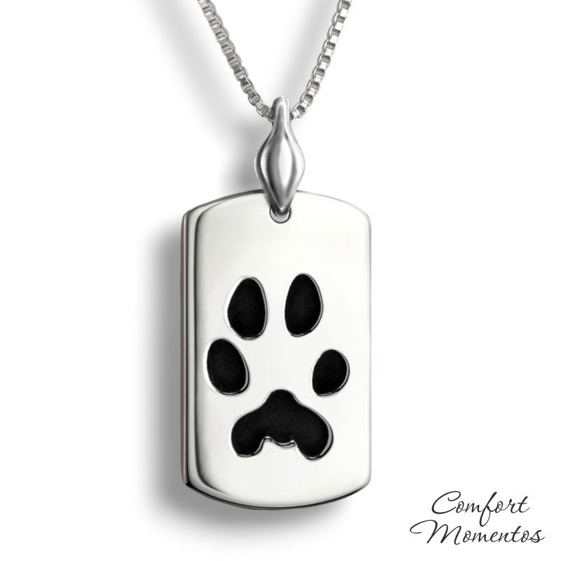 Pawprint Dog Tag Necklace with Urn Capsule Bail - Silver [Regular]