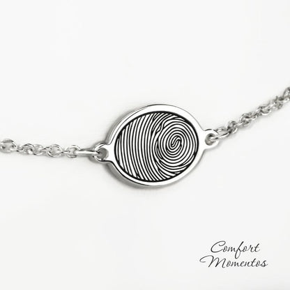 Fingerprint Oval Charm Bracelet - Silver
