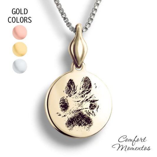 Pawprint Round Necklace with Urn Capsule Bail - Gold