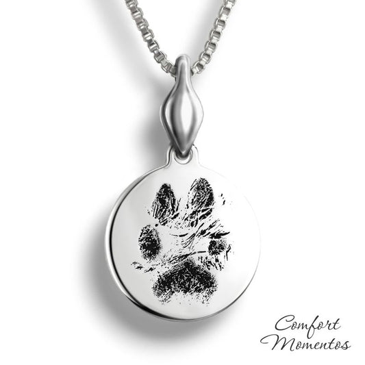 Pawprint Round Necklace with Urn Capsule Bail - Silver