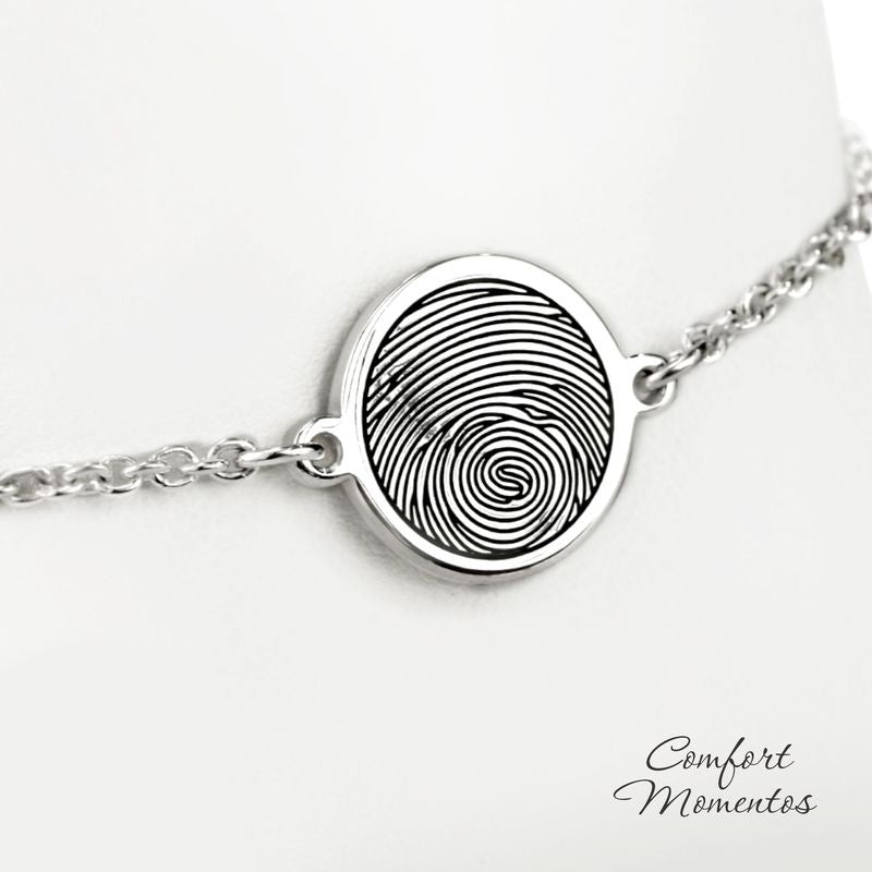 Fingerprint Round Charm Bracelet - Silver