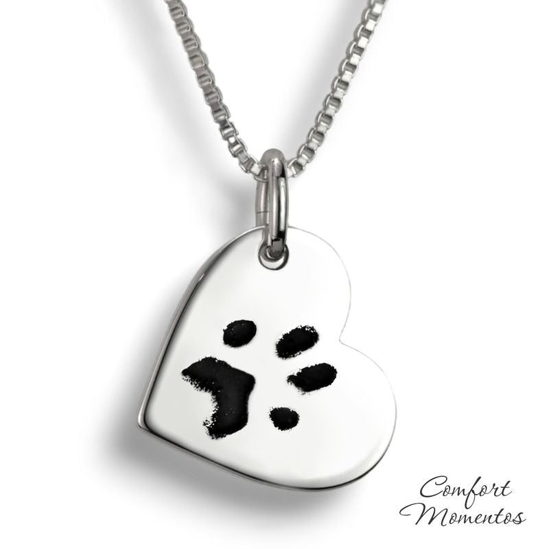 Pawprint Tilted Heart Necklace - Silver