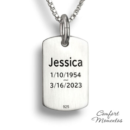 Fingerprint Dog Tag Necklace with Urn Capsule Bail - Silver [Small]