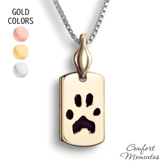 Pawprint Dog Tag Necklace with Urn Capsule Bail - Gold [Small]