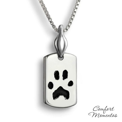 Pawprint Dog Tag Necklace with Urn Capsule Bail - Silver [Small]