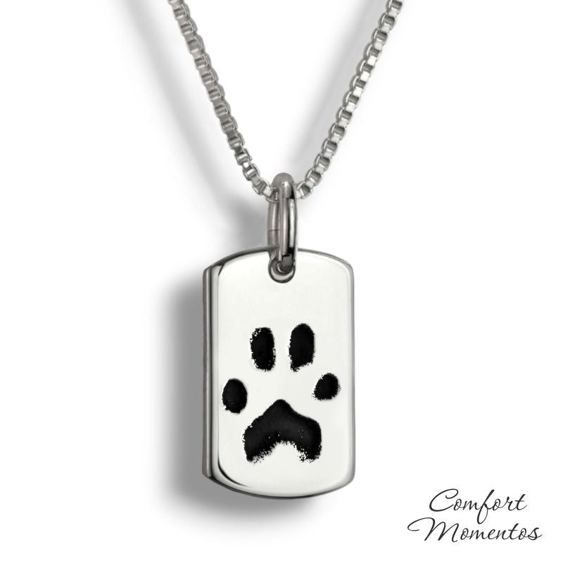 Pawprint Dog Tag Necklace - Silver [Small]