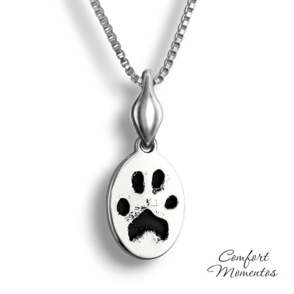 Pawprint Oval Necklace with Urn Capsule Bail - Silver [Small]