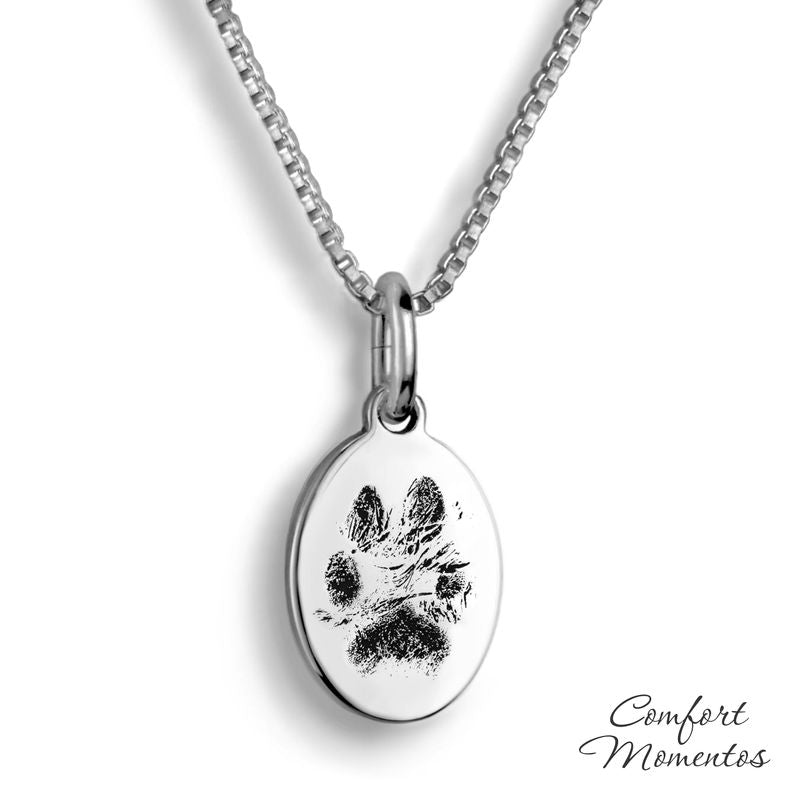 Pawprint Oval Necklace - Silver [Small]