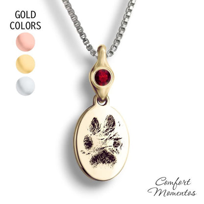 Pawprint Oval Necklace with Gemstone Urn Capsule Bail - Gold [Small]